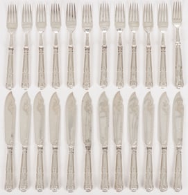 24-PIECE ENGLISH ETCHED SILVER FISH SET