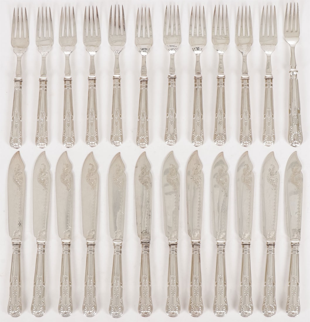 24-PIECE ENGLISH ETCHED SILVER FISH SET (1 of 4)