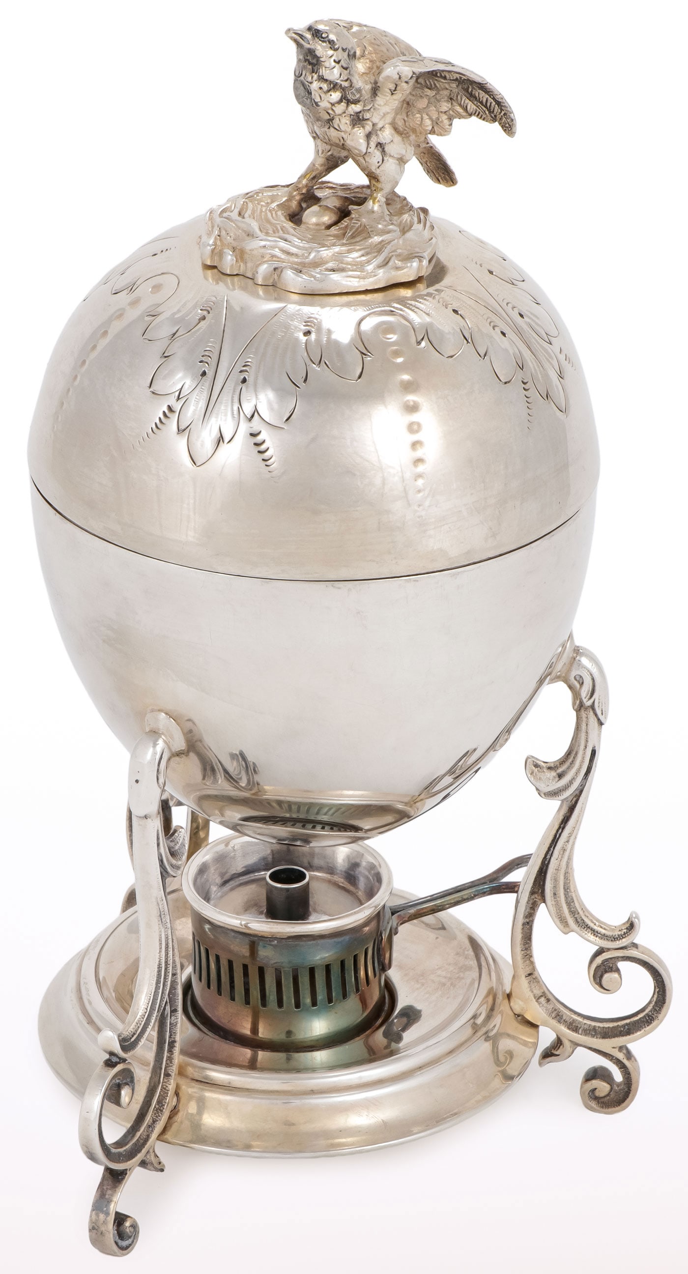 SILVER PLATED EGG-FORM EGG CODDLER/WARMER 19TH C (1 of 4)