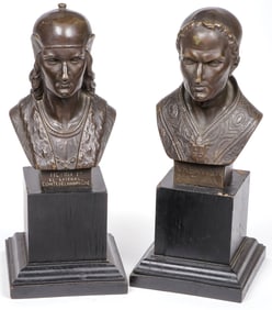 PAIR OF SIGNED BRONZE BUSTS, 19TH C