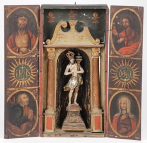 LARGE PROVINCIAL DEVOTIONAL TRIPTYCH SHRINE, 18TH