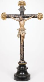 IMPRESSIVE CARVED SPANISH COLONIAL CRUCIFIX, 19TH