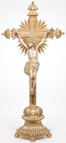 A FINE CARVED & GILT-WOOD SPANISH CRUCIFIX, 19TH