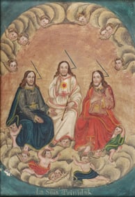 FINELY PAINTED MEXICAN RETABLO OF THE TRINITY