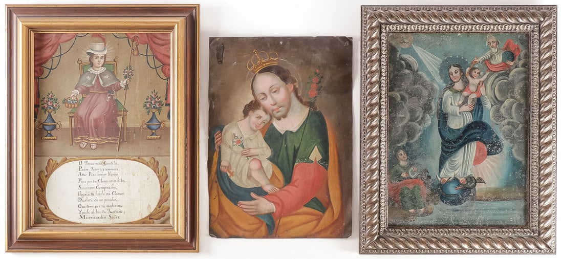 THREE GOOD MEXICAN FOLK RETABLOS, 19TH C (1 of 4)