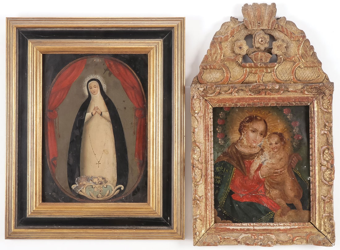 TWO VINTAGE MEXICAN FOLK RETABLOS, 19TH C (1 of 4)