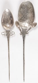 PAIR OF BOLIVIAN SILVER TOPA PIN SPOONS