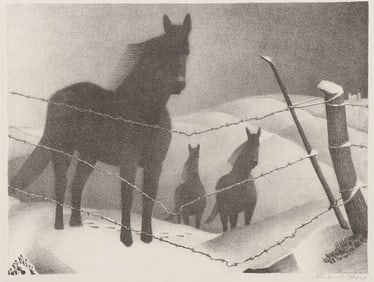 GRANT WOOD SIGNED LITHO, FEBRUARY