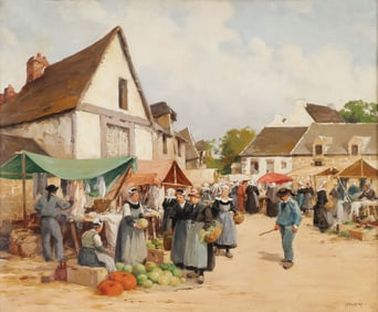 SIGNED BRITTANY MARKET SCENE PAINTING