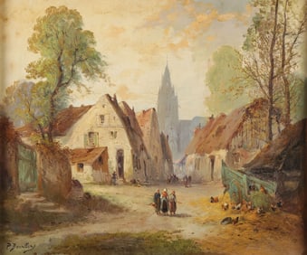 ATTRACTIVE SIGNED DUTCH VILLAGE PAINTING