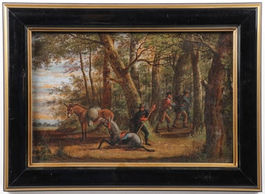 COMICAL OIL ON PANEL PAINTING 19TH C