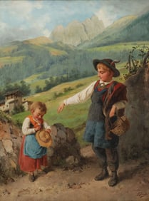 CHARMING AUSTRIAN GENRE PAINTING 19TH C