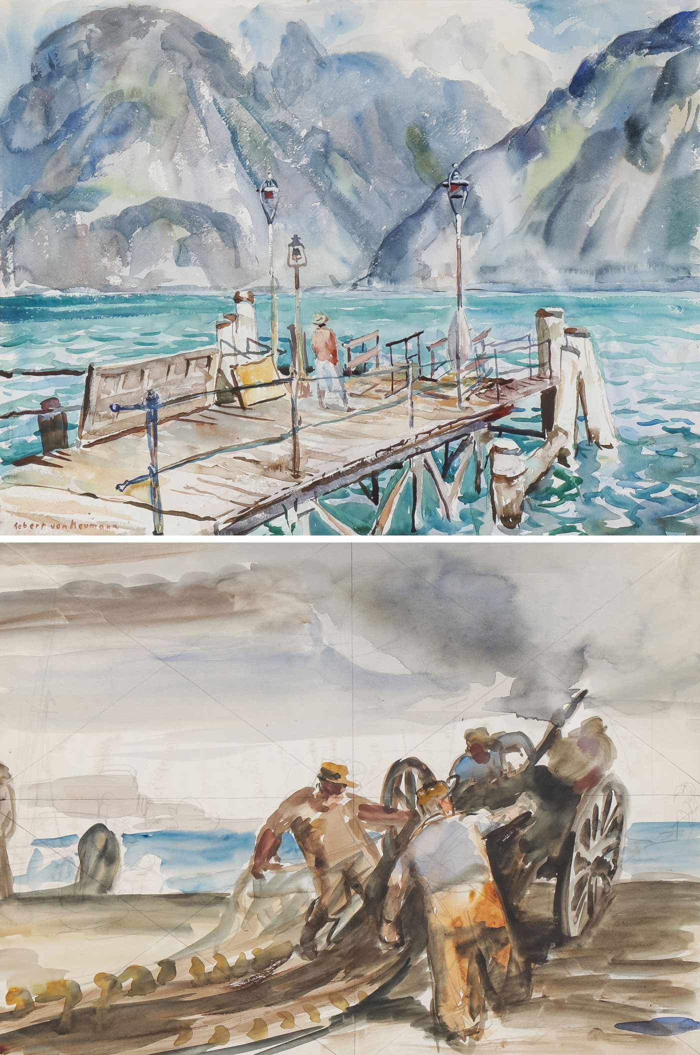 TWO SIGNED ROBERT VON NEUMANN WATERCOLORS (1 of 6)