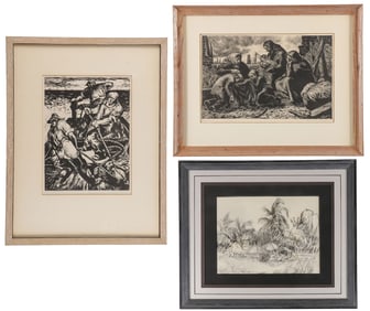 THREE FRAMED WORKS ON PAPER & OTHER SKETCHES