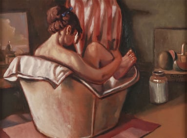 SIGNED BATHING NUDE PAINTING