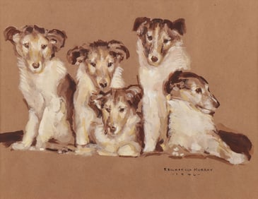 GREAT DOG PAINTING OF COLLIES