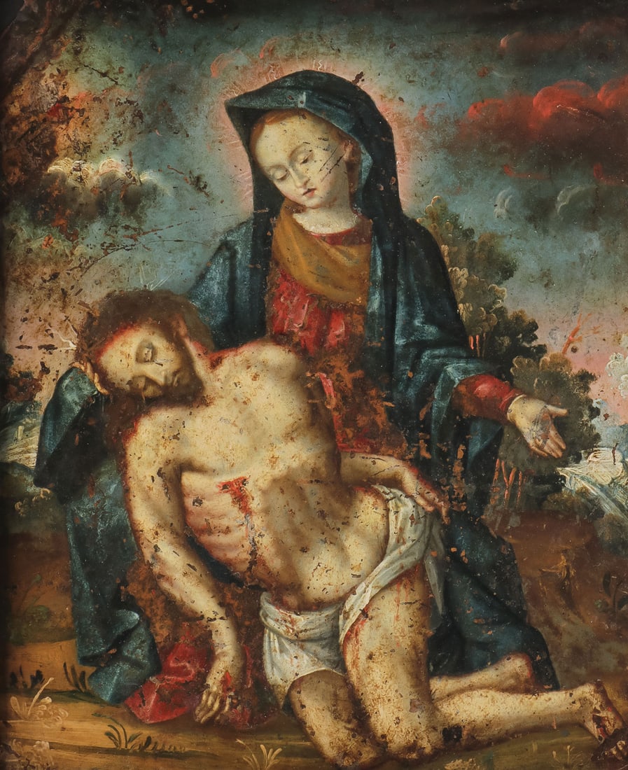 SPANISH COLONIAL DEVOTIONAL PAINTING ON COPPER (1 of 2)