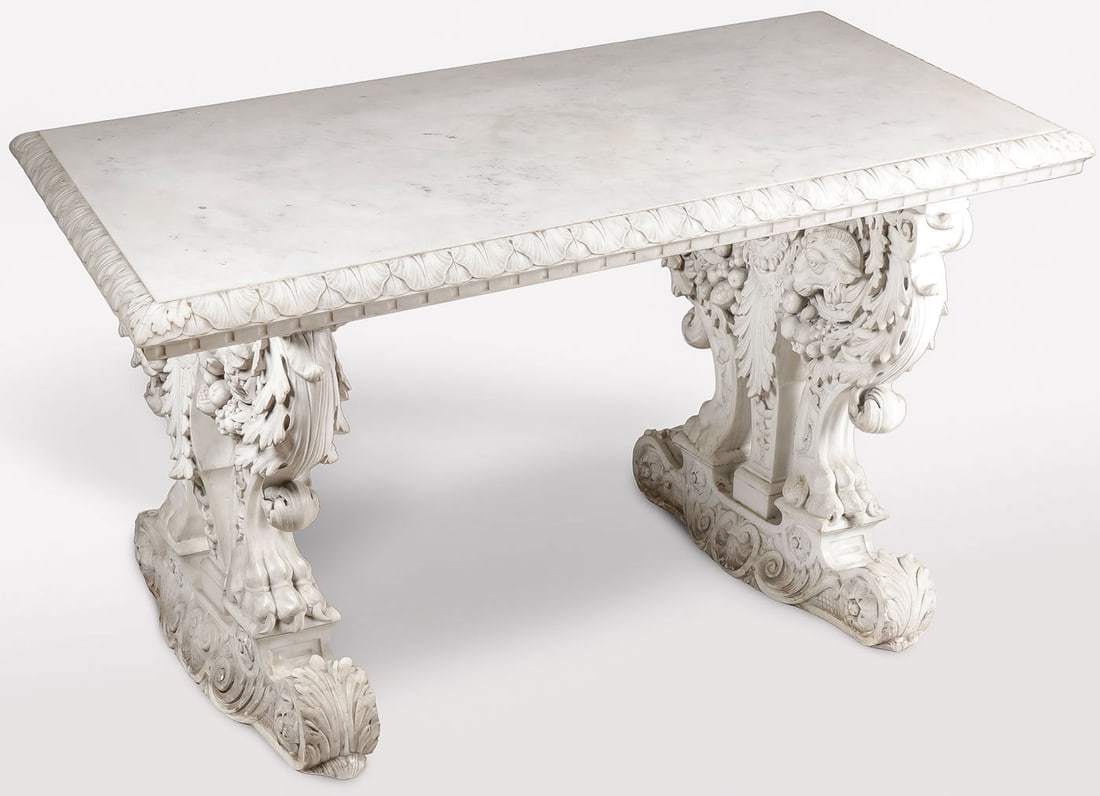 IMPRESSIVE ITALIAN CARVED MARBLE TRESTLE TABLE (1 of 11)