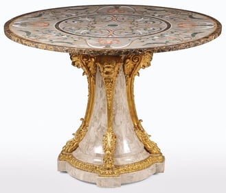 IMPRESSIVE PIETRA DURA ROUND ENTRYWAY TABLE