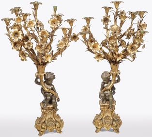 PR OF GREAT FRENCH BRONZE CANDELABRA, 19TH C