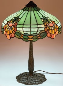 GOOD VINTAGE LEADED GLASS TABLE LAMP, GORHAM