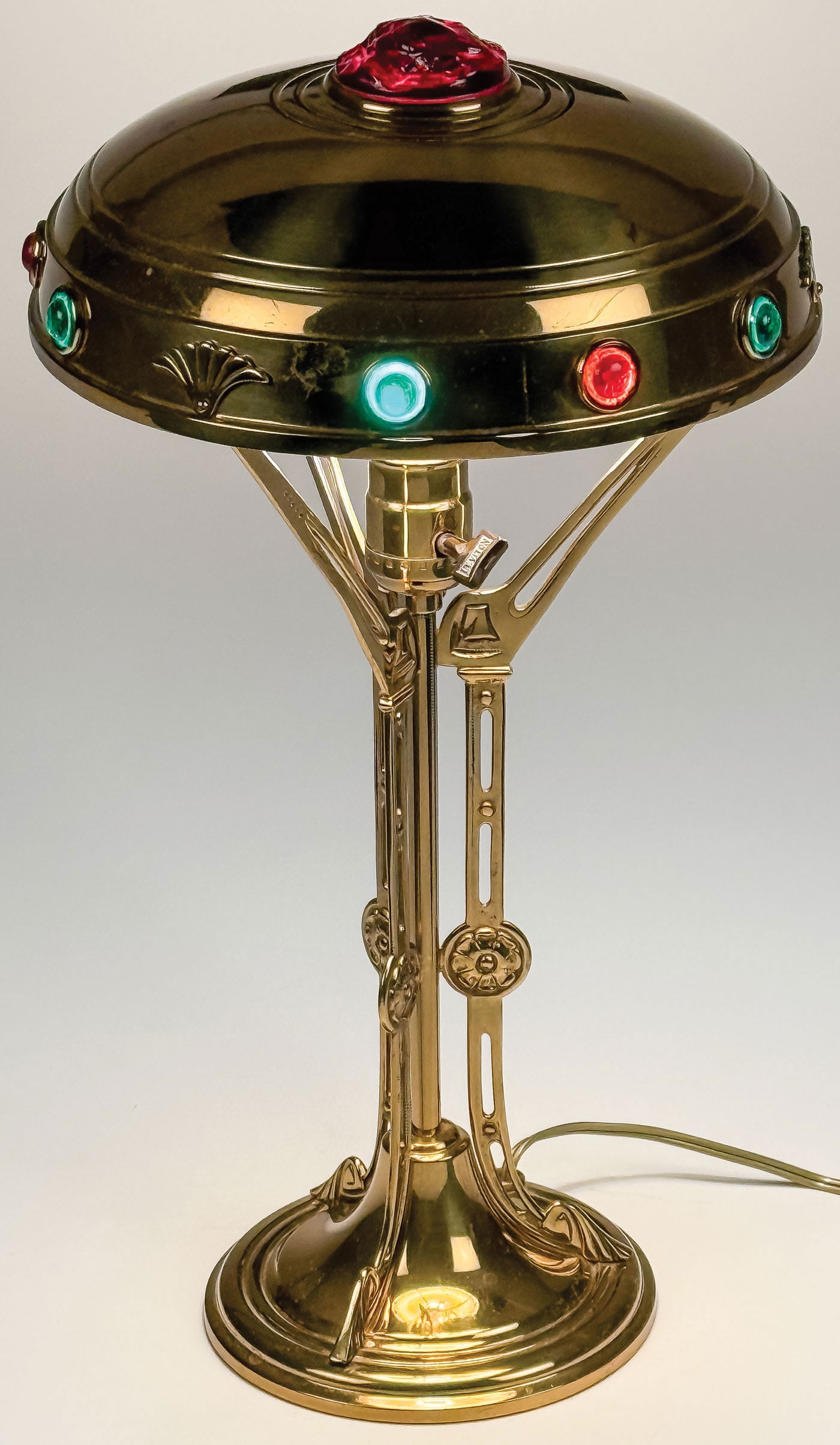 ART NOUVEAU SECESSIONIST JEWELED BRASS LAMP (1 of 5)