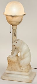 GREAT CARVED ALABASTER POLAR BEAR LAMP, C. 1920