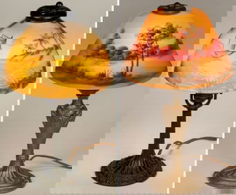 PR REVERSE PAINTED BOUDOIR LAMPS