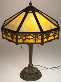 A BRADLEY & HUBBARD SLAG GLASS LAMP