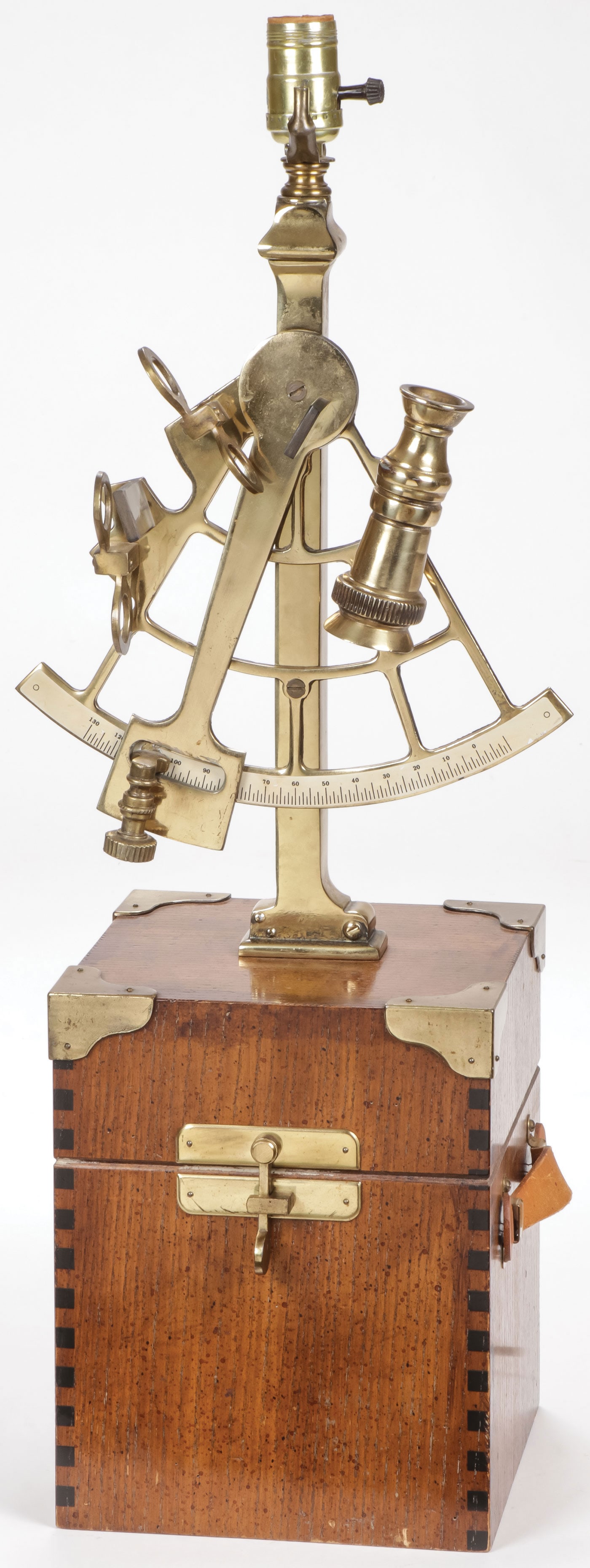 ATTRACTIVE SEXTANT & OAK CASE TABLE LAMP (1 of 3)
