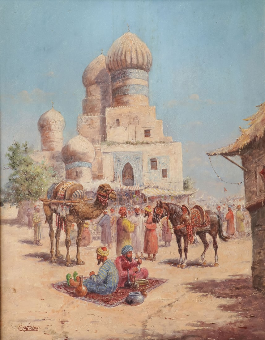 SIGNED ORIENTALIST MARKET SCENE PAINTING (1 of 4)