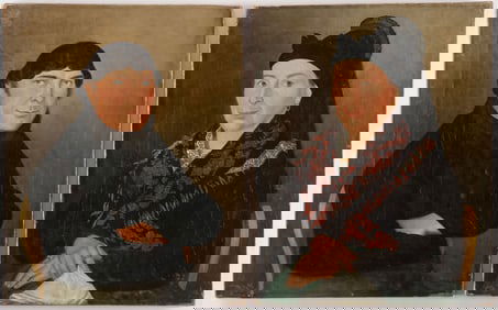 GERMAN HUSBAND & WIFE PAINTINGS, 1853