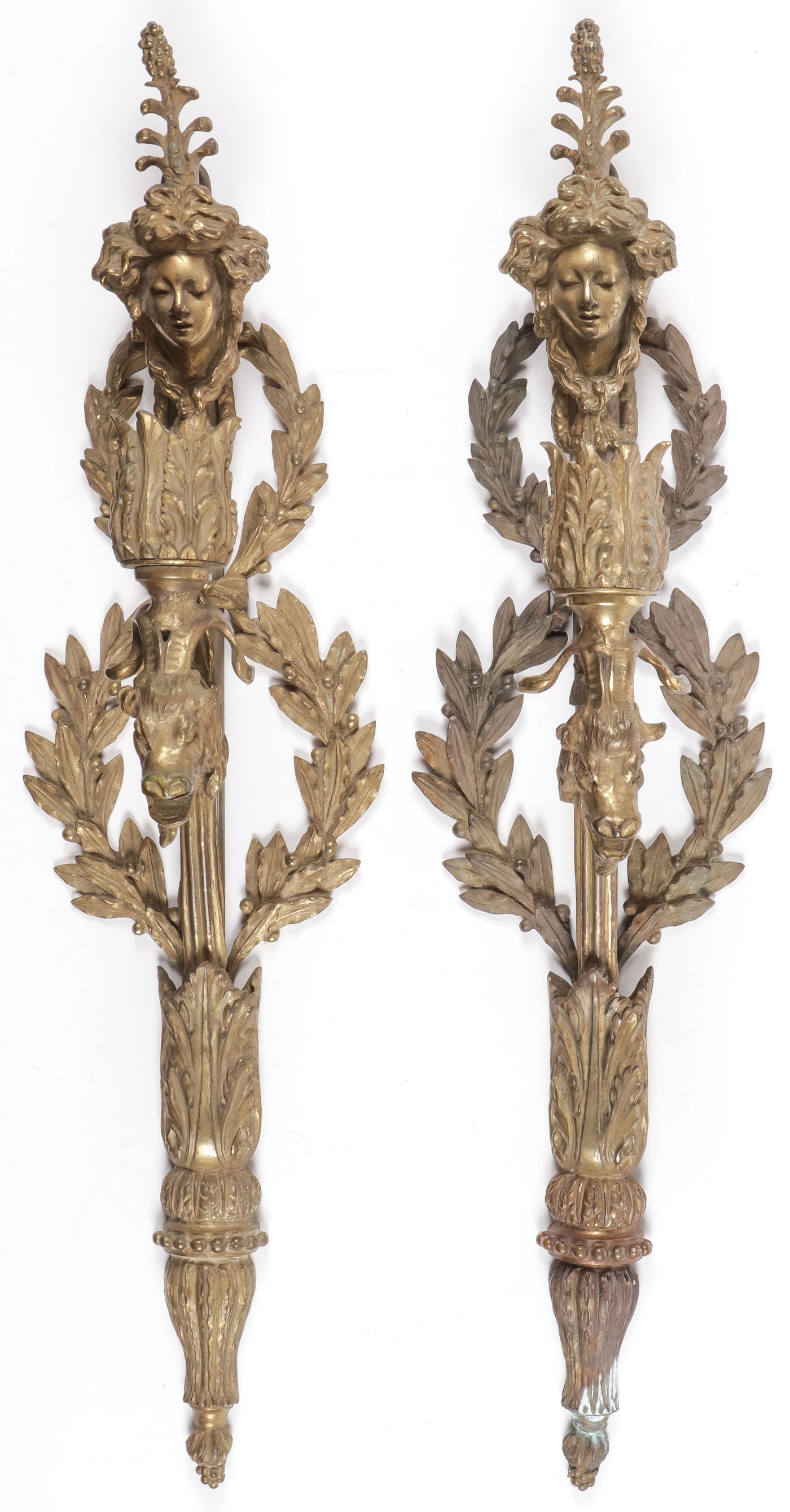 PR OF FRENCH GILT BRONZE CANDLE SCONCES, 19TH C (1 of 2)