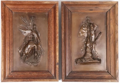 SIGNED FRENCH BRONZE GAME PLAQUES, MENE, 19TH C