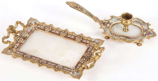 FRENCH GILT BRONZE, ENAMEL & ONYX WARES, 19TH C
