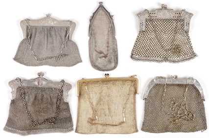 SIX GREAT SILVER AND OTHER MESH PURSES