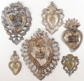 SIX EX-VOTO HEARTS 19TH C