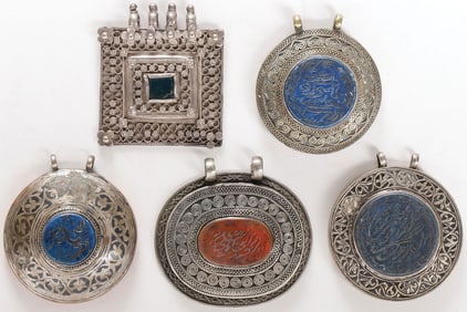 FIVE TURKMAN/PERSIAN PENDANTS