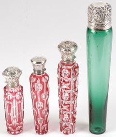 FOUR ENGLISH GLASS PERFUMES, 19TH C