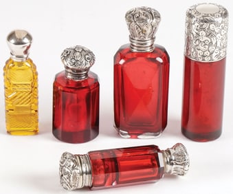 FIVE VINTAGE GLASS PERFUMES, 19TH C