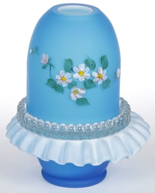 CASED GLASS ENAMELED FAIRY LAMP