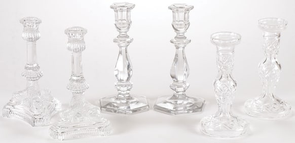 THREE PAIRS CRYSTAL CANDLESTICKS