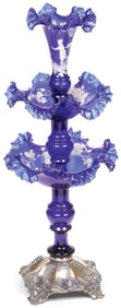 RARE MARY GREGORY COBALT ENAMELD EPERGNE, 19TH C