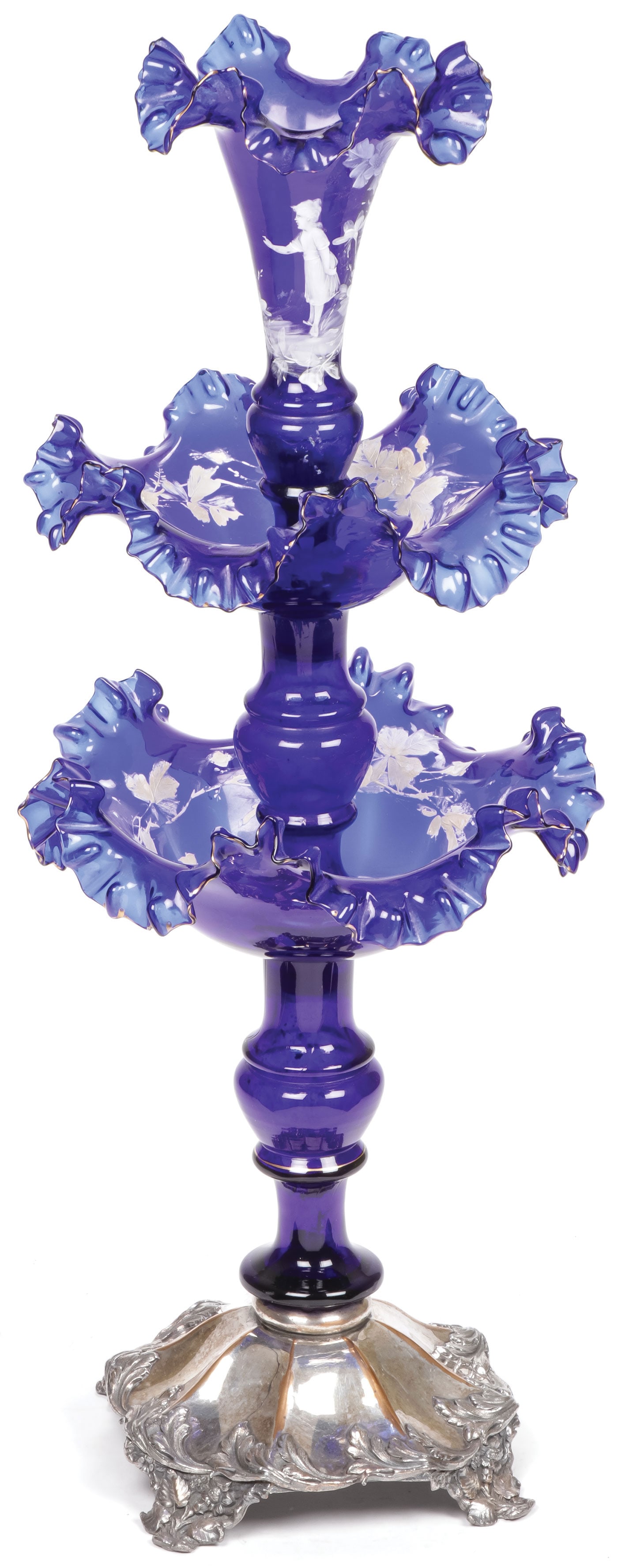 RARE MARY GREGORY COBALT ENAMELD EPERGNE, 19TH C (1 of 4)