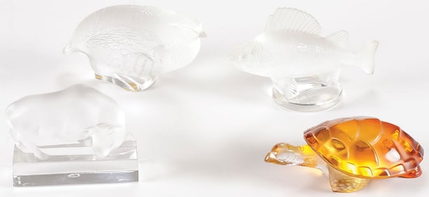 FOUR LALIQUE FRANCE CRYSTAL ANIMAL FIGURES