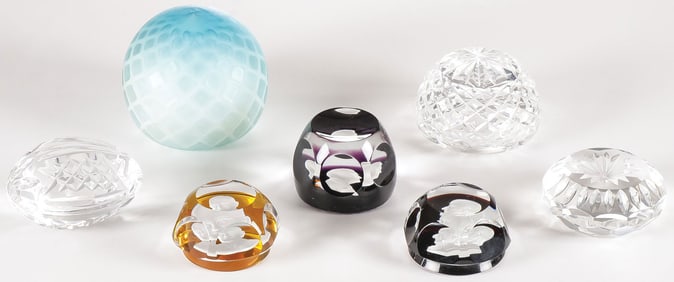 A GROUP OF SEVEN PAPERWEIGHTS
