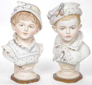 PR GERMAN BISQUE PORCELAIN BUSTS, C. 1900