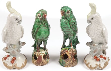 PAIR OF CHINESE CERAMIC PARROT INCENSE BURNERS