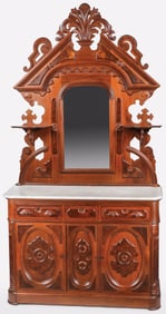 ATTRACTIVE AMERICAN WALNUT AND MARBLE SIDEBOARD