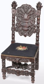 LARGE CARVED ITALIAN WALNUT CHAIR